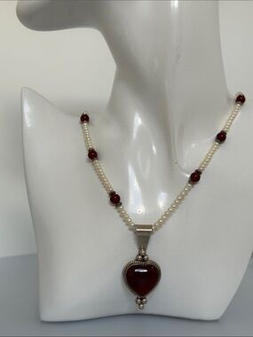 925 Carnelian and Pearl and Pendant Necklace​​